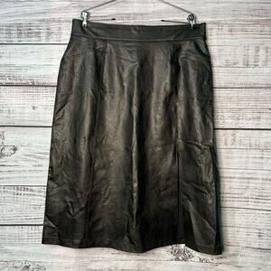 Spanx 1X Faux Leather Pull On Black Midi Slit Skirt 20321R NWOT